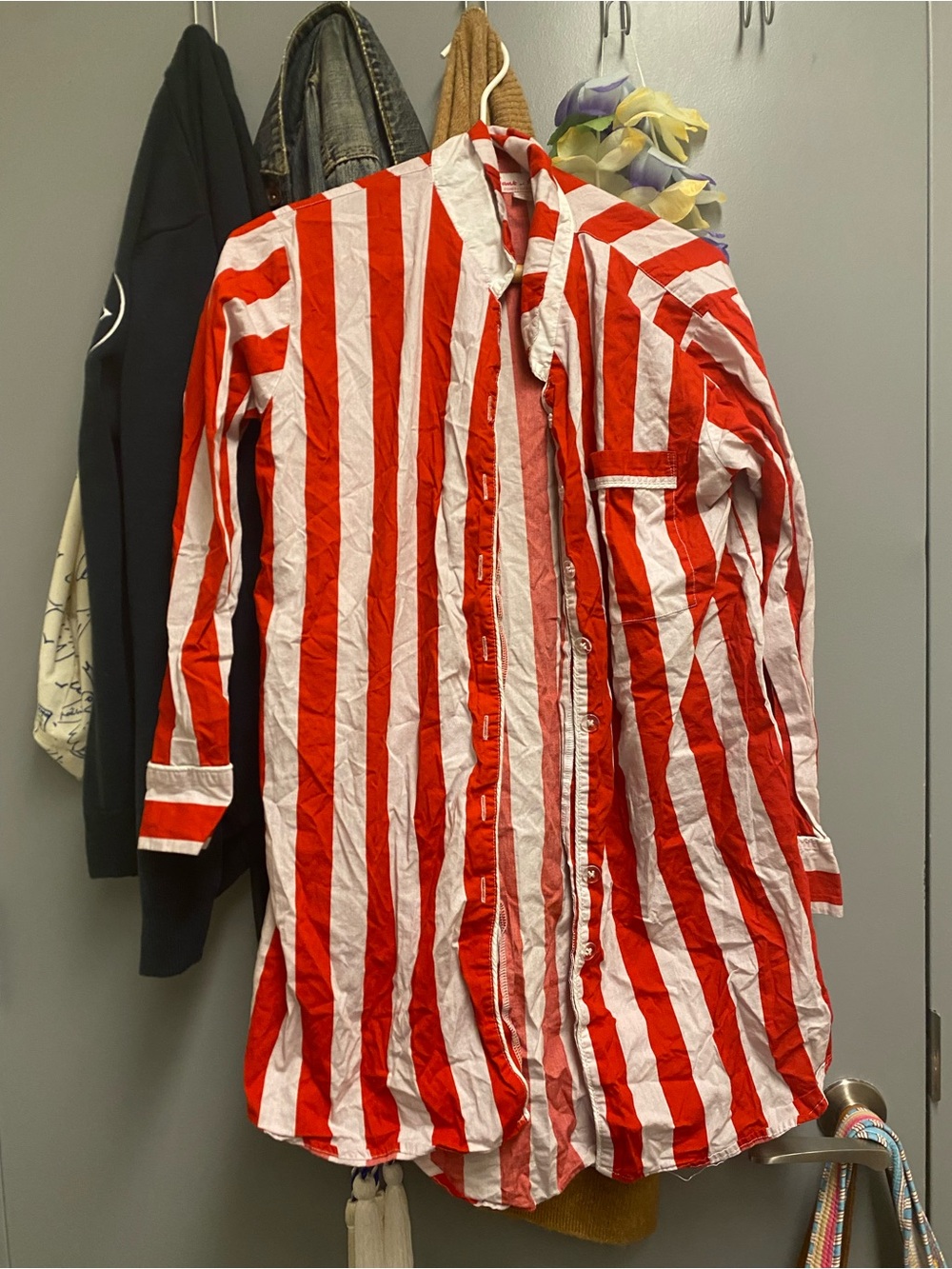 Sant + Abel Red & White Stripe Night Shirt - Size Small
